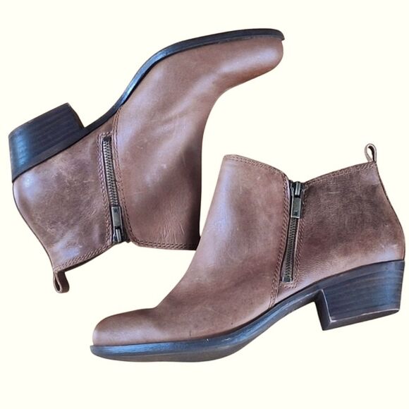 Lucky Brand Basel Booties Toffee Side Zip 1.5" Block Heel Round Toe 10W *WIDE* - Picture 3 of 16